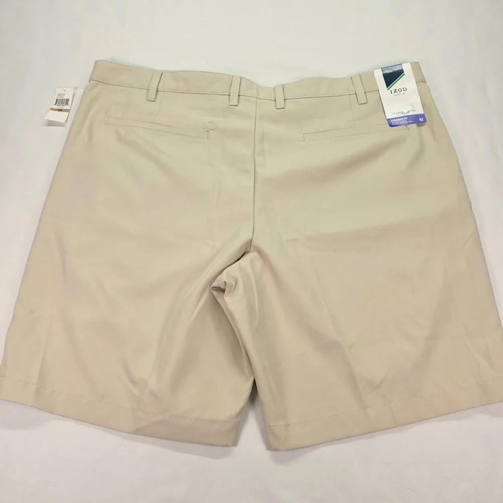New IZOD Golf Mens Shorts 42‎ Stonedust Tan Straight Fit Wicking UPF 15